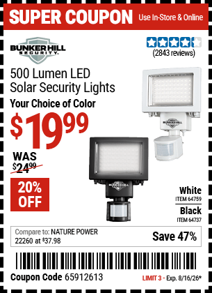 Harbor Freight Coupons, HF Coupons, 20% off - 500 Lumens Led Solar Security Light