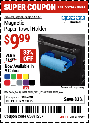 Harbor Freight Coupons, HF Coupons, 20% off - Magnetic Paper Towel Holders