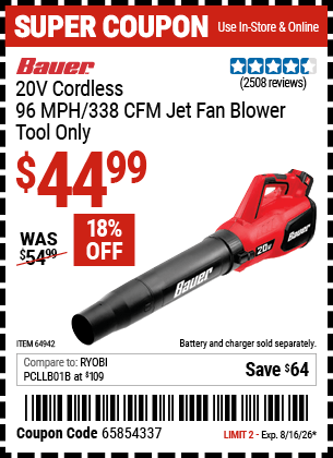 Harbor Freight Coupons, HF Coupons, 20% off - 20v Lithium Bauer Blower