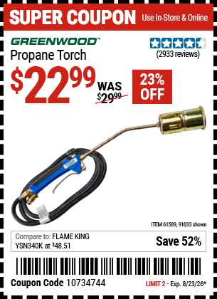 Harbor Freight Coupons, HF Coupons, 20% off - Propane Torch