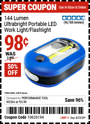 Harbor Freight Coupons, HF Coupons, 20% off - Led Portable Worklight/flashlight