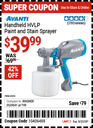 Harbor Freight Coupons, HF Coupons, 20% off - Avanti Hvlp Hand Held Paint Sprayer