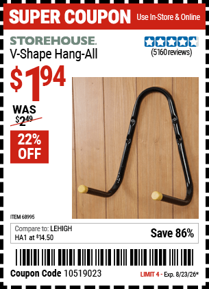 Harbor Freight Coupons, HF Coupons, 20% off - STOREHOUSE V-Shape Hang-All for $1.49