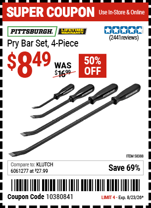 Harbor Freight Coupons, HF Coupons, 20% off - PITTSBURGH Pry Bar Set 