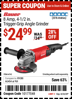 Harbor Freight Coupons, HF Coupons, 20% off - Bauer 4-1/2