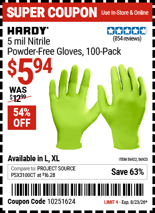 Harbor Freight Coupons, HF Coupons, 20% off - Powder-Free Nitrile Gloves Pack of 100