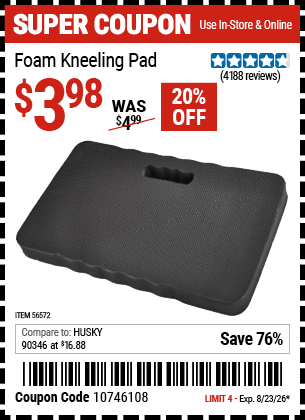 Harbor Freight Coupons, HF Coupons, 20% off - Heavy Duty Foam Kneeling Pad for $3.99