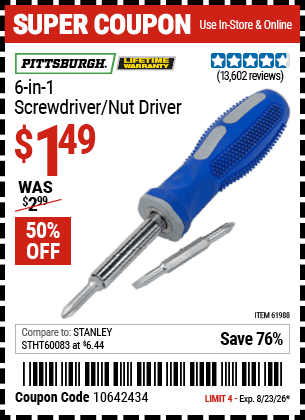 Harbor Freight Coupons, HF Coupons, 20% off - 4-in-1 Screwdriver