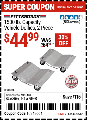 Harbor Freight Coupons, HF Coupons, 20% off - 2 Piece 1500 Lb. Capacity Vehicle Wheel Dollies