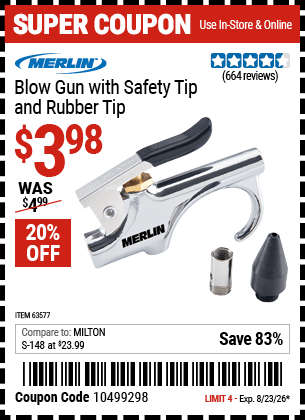 Harbor Freight Coupons, HF Coupons, 20% off - Blow Gun with Safety Tip and Rubber Tip