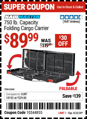 Harbor Freight Coupons, HF Coupons, 20% off - Heavy Duty Folding Steel Cargo Carrier