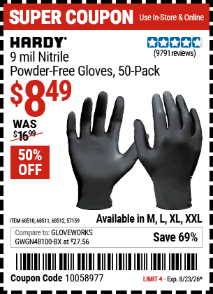Harbor Freight Coupons, HF Coupons, 20% off - Industrial Strength Powder-free Nitrile Gloves Pack Of 50