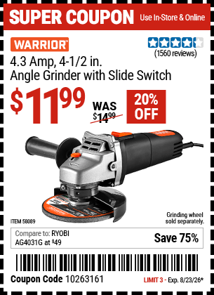 Harbor Freight Coupons, HF Coupons, 20% off - WARRIOR 4.3 Amp 