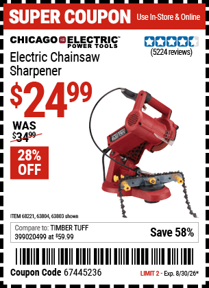 Harbor Freight Coupons, HF Coupons, 20% off - Electric Chain Saw Sharpener