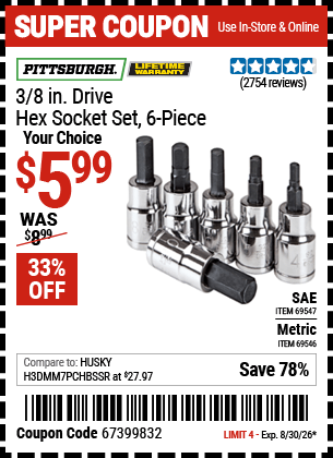 Harbor Freight Coupons, HF Coupons, 20% off - 6 Piece 3/8
