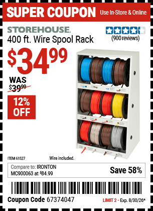 Harbor Freight Coupons, HF Coupons, 20% off - 400 Ft. Wire And Wire Storage