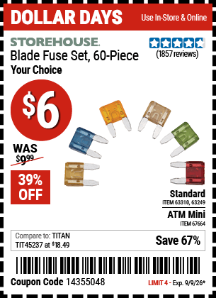 Harbor Freight Coupons, HF Coupons, 20% off - 60 Piece Blade Fuse Sets