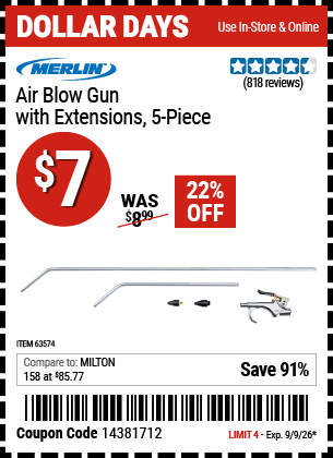 Harbor Freight Coupons, HF Coupons, 20% off - Merlin Air Blow Gun With 2 Ft. Extension