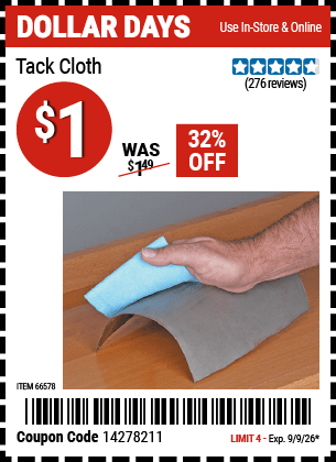 Harbor Freight Coupons, HF Coupons, 20% off - Tack Cloth for $0.89