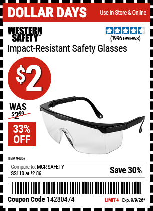 Harbor Freight Coupons, HF Coupons, 20% off - Impact Resistant Safety Glasses