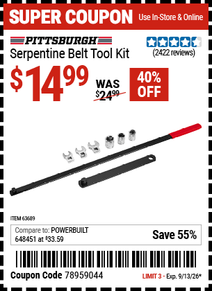 Harbor Freight Coupons, HF Coupons, 20% off - Serpentine Belt Tool Kit
