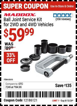 Harbor Freight Coupons, HF Coupons, 20% off - Ball Joint Service Kit For 2wd And 4wd Vehicles