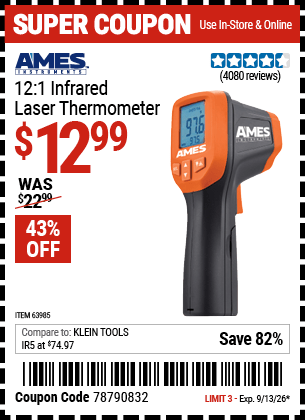 Harbor Freight Coupons, HF Coupons, 20% off - 12:1 Infrared Laser Thermometer