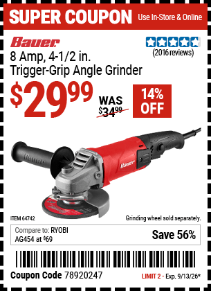 Harbor Freight Coupons, HF Coupons, 20% off - Bauer 4-1/2
