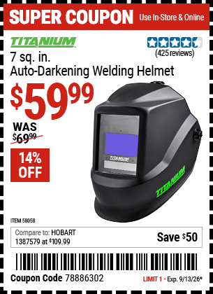 Harbor Freight Coupons, HF Coupons, 20% off - 7 sq. in. Auto Darkening Welding Helmet