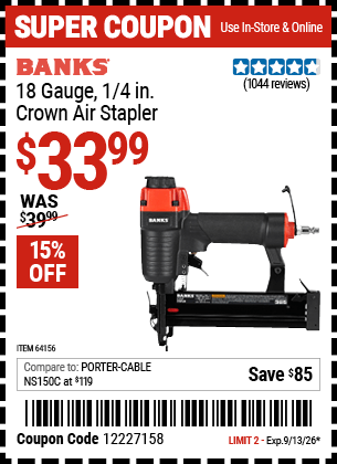 Harbor Freight Coupons, HF Coupons, 20% off - 18 Gauge, 1/4