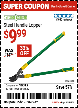 Harbor Freight Coupons, HF Coupons, 20% off - Steel Handle Lopper