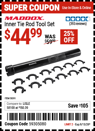Harbor Freight Coupons, HF Coupons, 20% off - MADDOX Inner Tie Rod Tool Set 