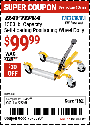 Harbor Freight Coupons, HF Coupons, 20% off - 5200 Lb. Ultra-mobile Self-loading Vehicle Dolly