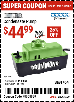 Harbor Freight Coupons, HF Coupons, 20% off - Condensate Pump
