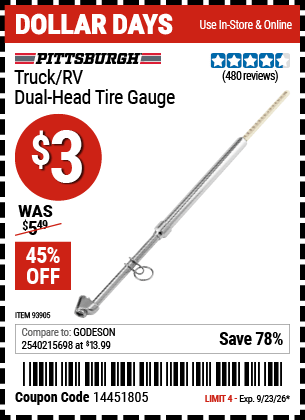 Harbor Freight Coupons, HF Coupons, 20% off - Truck/RV Dual Head Tire Gauge