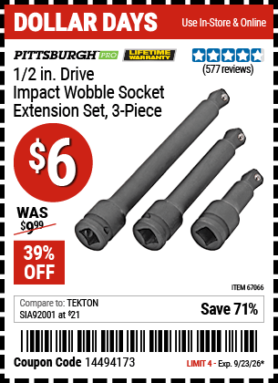Harbor Freight Coupons, HF Coupons, 20% off - 3 Piece, 1/2