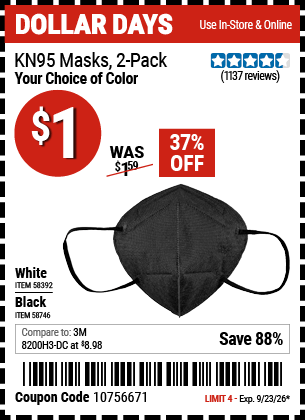 Harbor Freight Coupons, HF Coupons, 20% off - KN95 Masks 