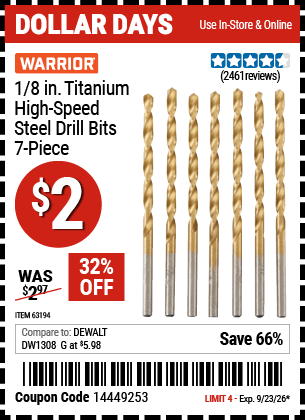 Harbor Freight Coupons, HF Coupons, 20% off - 7 Piece, 1/8