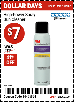 Harbor Freight Coupons, HF Coupons, 20% off - 3M High Power Spray Gun Cleaner for $6.99