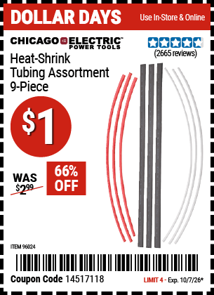 Harbor Freight Coupons, HF Coupons, 20% off - 9 Piece Heat Shrink Tubing Assortment