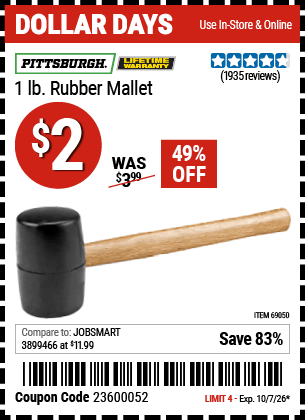 Harbor Freight Coupons, HF Coupons, 20% off - 1 Lb. Rubber Mallet
