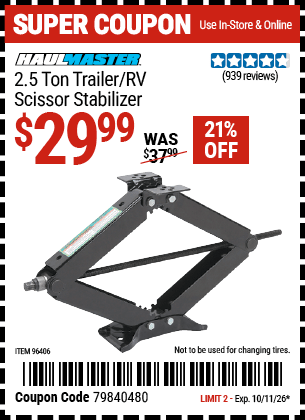Harbor Freight Coupons, HF Coupons, 20% off - 2.5 Ton Scissor Jack