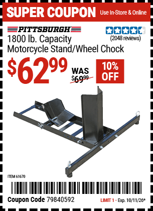 Harbor Freight Coupons, HF Coupons, 20% off - Motorcycle Stand/wheel Chock
