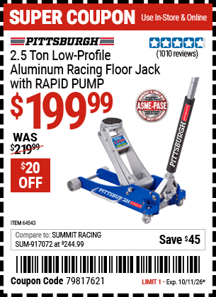 Harbor Freight Coupons, HF Coupons, 20% off - 2.5 ton Aluminum Rapid Pumpxc2xae Racing Floor Jack