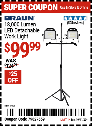 Harbor Freight Coupons, HF Coupons, 20% off - 18,000 Lumen LED Detachable Work Light