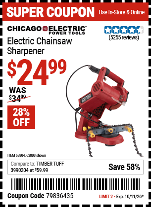 Harbor Freight Coupons, HF Coupons, 20% off - Electric Chain Saw Sharpener