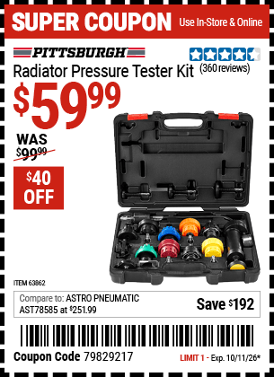 Harbor Freight Coupons, HF Coupons, 20% off - Radiator Pressure Tester Kit