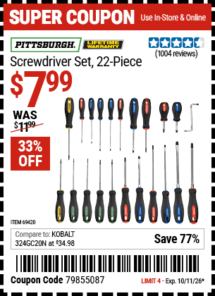 Harbor Freight Coupons, HF Coupons, 20% off - 22 Piece Screwdriver Set