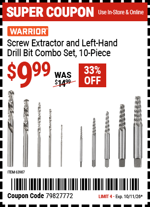 Harbor Freight Coupons, HF Coupons, 20% off - Warrior 12 Piece Screw Extractor Set
