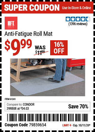 Harbor Freight Coupons, HF Coupons, 20% off - Anti-fatigue Roll Mat